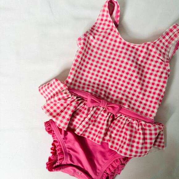 Ruffle Butts Pink & White Gingham One Piece Swim Suit Sz 6-12 mo - Picture 1 of 8